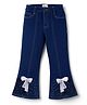 Arias Cotton Woven Full Length Flared Washed Jeans With Bow & Rhinestones Detailing - Blue