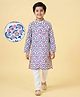 EARTHY TOUCH Single Jersey Knit Full Sleeves Kurta Pyjama Set With Flora Print - White
