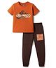 Pine Kids Cotton Knit Half Sleeves T-Shirt & Joggers Set with Text Print - Rust Orange