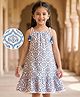 EARTHY TOUCH Single Jersey Knit Sleeveless Ethnic Dress With Floral Print - White