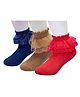 Neska Moda Cotton Elastane Pack Of 3 Frill Detailed Socks - Blue Brown & Red