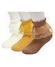 Neska Moda Cotton Elastane Pair Of 3 Solid Lace Detailed Socks - White Brown & Yellow