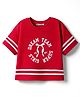 Kookie Kids Single Jersey Knit Drop Shoulder Half Sleeves T-Shirt With HD Text Print & Cut & Sew Tape - Red