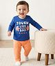 Doodle Poodle Single Jersey Knit Full Sleeves Night Suit With Text Print - Navy Blue & Orange