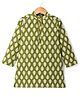 Pine Kids 100% Cotton Woven Full Length Leaves Printed Kurta  - Green