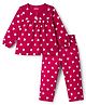 Babyhug Cotton Knit Full Sleeves Co-ord Night Suit With Heart Print - Maroon