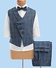 Rikidoos Full Sleeves Checked 3 Piece Suit Set With Bow - Blue & White