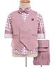 Rikidoos Full Sleeves Abstract Printed 3 Piece Party Suit Set With Bow - Onion Pink