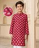 Pine Kids Cotton Woven Full Sleeves Kurta with Floral Print - Red