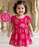 EARTHY TOUCH Single Jersey Knit Half Sleeves Ethnic Dress With Foil Floral Print - Dark Pink