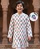 Pine Kids 100% Cotton Woven Full Sleeves Floral Printed Kurta - White