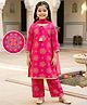EARTHY TOUCH Single Jersey Knit Three Fourth Sleeves Kurti Sharara Set With Foil Floral Print & Dupatta - Dark Pink