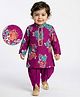 EARTHY TOUCH Single Jersey Knit Full Sleeves Kurta Dhoti Set with Floral Glitter Print - Purple