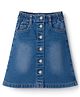 Arias Cotton Woven Washed Skirt With Stretch & Front Button Detailing - Blue