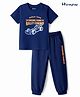 Honeyhap Premium 100% Cotton Knit With Bio Finish Half Sleeves Night Suit With Car Print - Navy Blue