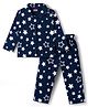 Babyhug Cotton Knit Full Sleeves Front Open Co-ords Night Suit with Star Print - Navy Blue
