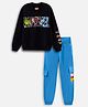 Nap Chief Cotton Knit Full Sleeves Marvel Avengers Featuring Characters Printed Light Winter Sweatshirt & Cargo Joggers Set - Jet Black