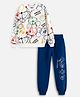 Nap Chief Cotton Knit Disney Featuring Full Sleeves Mickey Mouse Printed Light Winter Sweatshirt & Joggers Set - Off White