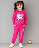 KUCHIPOO Fleece Knit Full Sleeves Magical Text & Unicorn Printed Winter Sweatshirt & Joggers Set  - Pink