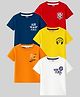 KUCHIPOO Cotton Knit Pack Of 5 Half Sleeves Air Force & Football Text Printed Tees - Red Blue Yellow Orange & White