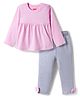 Babyhug Cotton Knit Full Sleeves Night Suit With Polka Dot Print - Pink & Grey