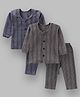 Tiny Bugs  Cotton Knit Pack Of 2 Full Sleeves Striped Thermal Vest & Pant Set - Grey