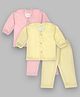 Tiny Bugs Cotton Knit Pack Of 2  Full Sleeves Striped Thermal Vest & Pant Set - Pink & Yellow