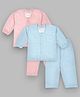 Tiny Bugs  Cotton Knit Pack Of 2 Full Sleeves Striped Thermal Vest & Pant Set - Pink & Blue