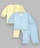 Tiny Bugs Cotton Knit  Pack Of 2 Full Sleeves Striped Thermal Vest & Pant Set - Yellow & Blue