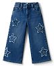 Arias Cotton Woven Full Length Stretchable Dark Washed Jeans With Star Applique - Navy Blue