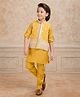 Ministitch Cotton Silk Woven Full Sleeves Solid Kurta Pyjama  With Abstract Embroidered & Sequins Embellished Nehru Jacket Set - Yellow