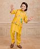 Ministitch Cotton Silk Woven Full Sleeves Solid Kurta Pyjama With Floral Printed & Sequins Embellished Nehru Jacket Set - Yellow