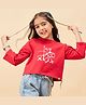 StyloBug Cotton Knit Full Sleeves Tic Tac Toe Printed Light Winter Sweatshirt - Red