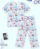 The Mom Store Cotton Knit Half Sleeves Stamps Printed Coordinating Night Suit Set - White