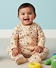 The Mom Store Cotton Knit Full Sleeves Animals Printed Romper - Orange