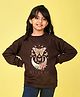 NUSYL Fleece Knit Full Sleeves Butterfly Printed Light Winter Sweatshirt - Brown