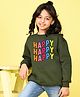 NUSYL Fleece Knit Full Sleeves Happy Text Printed Light Winter Sweatshirt - Olive Green