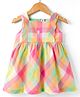ToffyHouse Cotton Woven Sleeveless Checks Frock With Frill Detailing - Multicolor