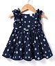 ToffyHouse Cotton Woven Frill Sleeves Polka Dot Printed Frock - Navy Blue