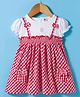 ToffyHouse Cotton Woven Half Puffed Sleeves Checkered Frock With Bow Applique - Red & White