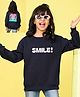 NUSYL Fleece Knit Full Sleeves Smile Text Printed Light Winter Sweatshirt - Navy Blue