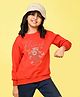 NUSYL Fleece Knit Full Sleeves Floral  Printed Light Winter Sweatshirt - Red