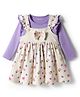 Babyoye 100% Cotton Knit With Eco Jiva Finish Floral Printed Frock with Full Sleeves Inner Tee & Bow Applique - Lavender & Cream