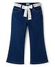 Arias Cotton Elastane Woven Full Length Washed Flared Jeans With Stretch & Lace Belt - Navy Blue