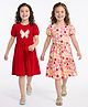 Honeyhap Premium Cotton 100% Knit Half Puffed Sleeves Tiered Frocks with Bio Wash Floral & Butterfly Print Pack of 2 - Bright White & High Risk Red