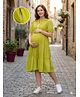 Bella Mama Viscose Woven Three Forth Sleeves Solid Tiered Maternity Dress - Lime Green