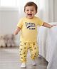 Doodle Poodle 100% Cotton Single Jersey Knit Half Sleeves Night Suit With Text Print - Yellow