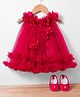 Bluebell Woven Sleeveless Party Dress with Frill Detailing & Booties - Red