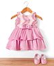 Bluebell Satin Woven Sleeveless Sequinned Party Dress With Bow Applique & Booties - Pink
