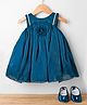 Bluebell Woven Sleeveless Solid Color Party Dress with Bow Applique & Booties - Teal Blue